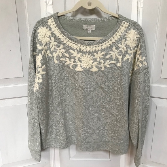 Lucky Brand Tops - Lucky Brand Sage Green and Cream Long Sleeve Cotton Top